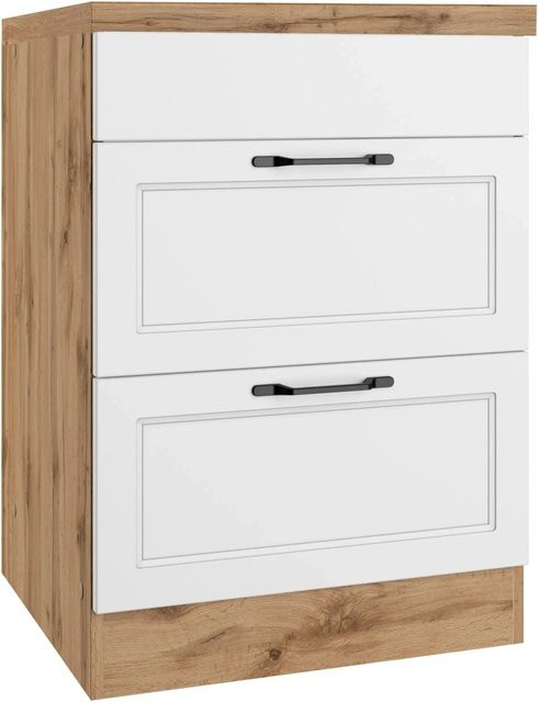 Held Küchen Kochfeldschrank Kempten in Landhaus Optik, Breite: 60 cm, Weiß/Wotan - Bild 1