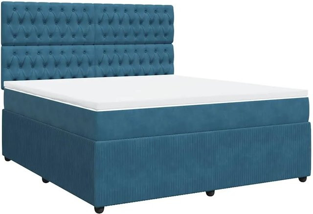 vidaXL Boxspringbett mit Matratze in Dunkelblau aus Samt, Hybrid-Design mit Taschenfederkern, B/T: 180 x 200 cm - Bild 1