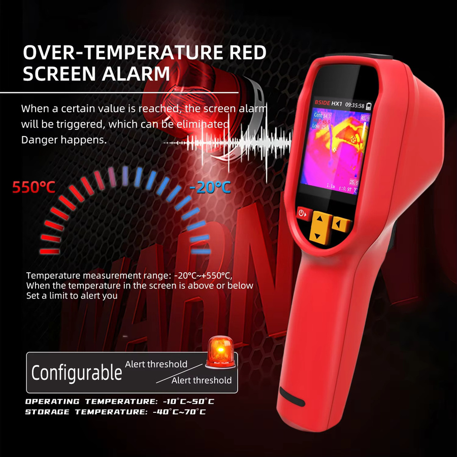 BSIDE Tragbare Wärmebildkamera als berührungsloses Thermometer für Gebäudeinspektion, HVAC und Elektro, Messbereich -20 bis 550 °C, Farbe: Rot - Bild 5