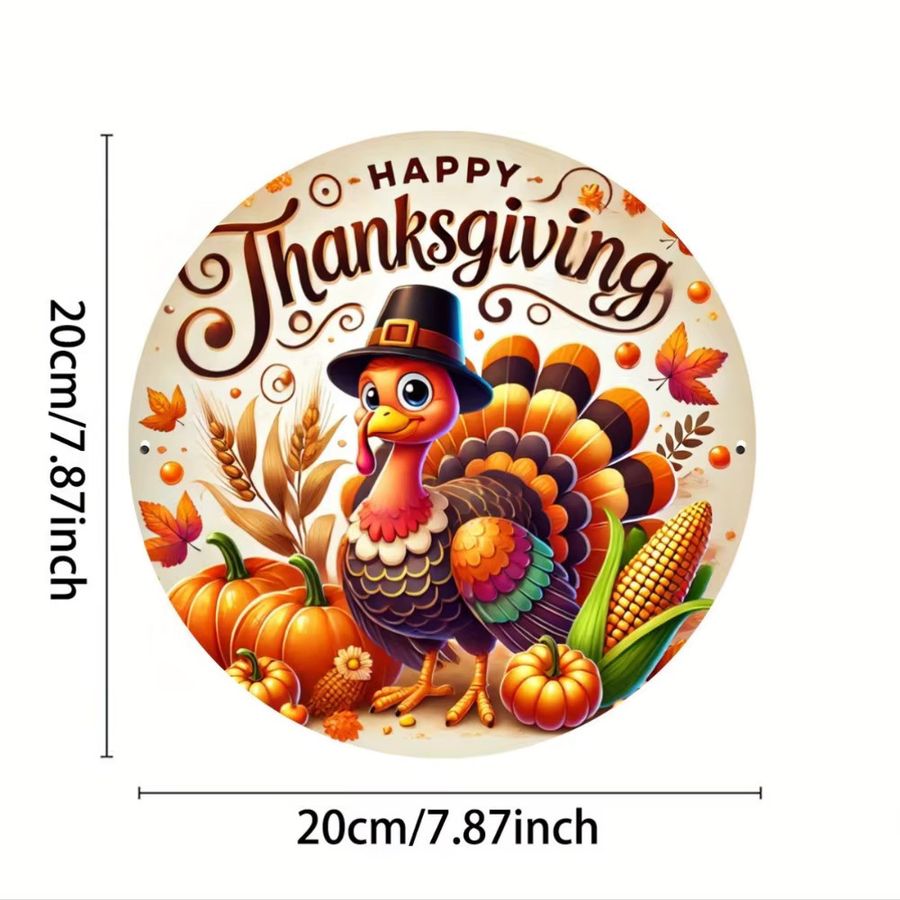 HELLOYOUNG Metallschild Thanksgiving Turkey rund aus Eisen in Multicolor zur Wanddekoration - Bild 2