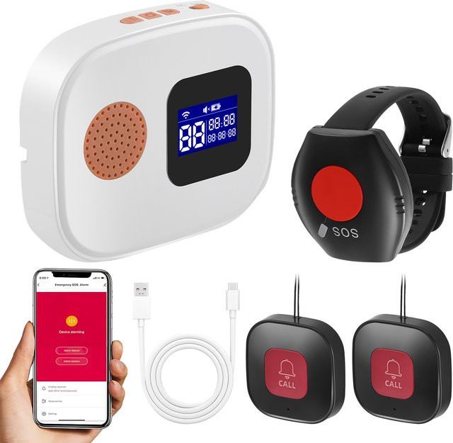 Rbefeuly Kabelloses WiFi-Alarmsystem mit Panikknopf für Senioren und Menschen mit Behinderung, Weiß - Bild 1