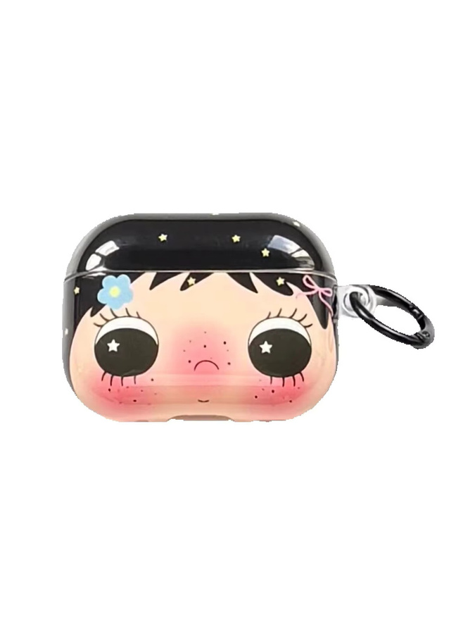 Schutzhülle für AirPods 1 2 3 4 Pro und Pro 2 mit Cartoon-Mädchen-Design in Schwarz und Blau mit Blumen- und Sternmuster - Bild 6