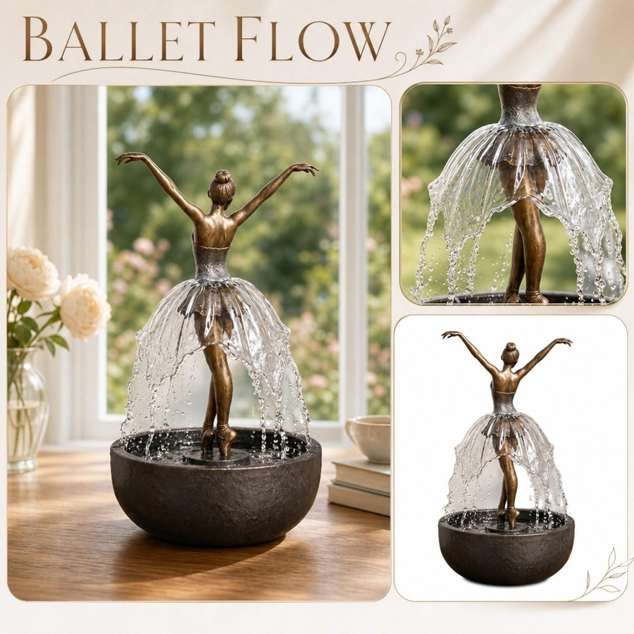 Xingben Six Tanzende Ballerina Tischbrunnen Skulptur mit runder Basis als Indoor Wasserspiel für dein Heim oder Büro - Bild 2