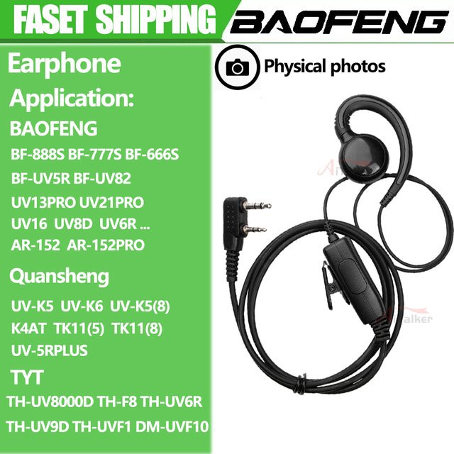 Baofeng Headset-Mikrofon in Schwarz mit In-Ear Kopfhörern für Quansheng und TYT Walkie Talkies - Bild 1