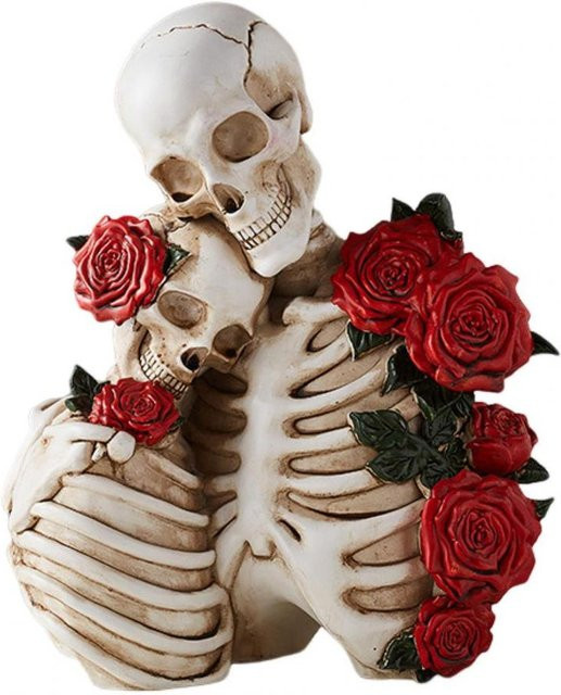 Yiran Furniture Vintage Gothic Paar Skelett Figuren mit Rosen und Schädeln in Grau und Weiß zur Desktop Dekoration - Bild 1