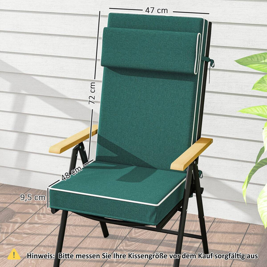 Outsunny Sitzkissen Grün aus Polyester mit Kopfstütze und Bändern, wasserabweisend und UV-beständig, B/T/H: 120 x 47 x 9,5 cm - Bild 3