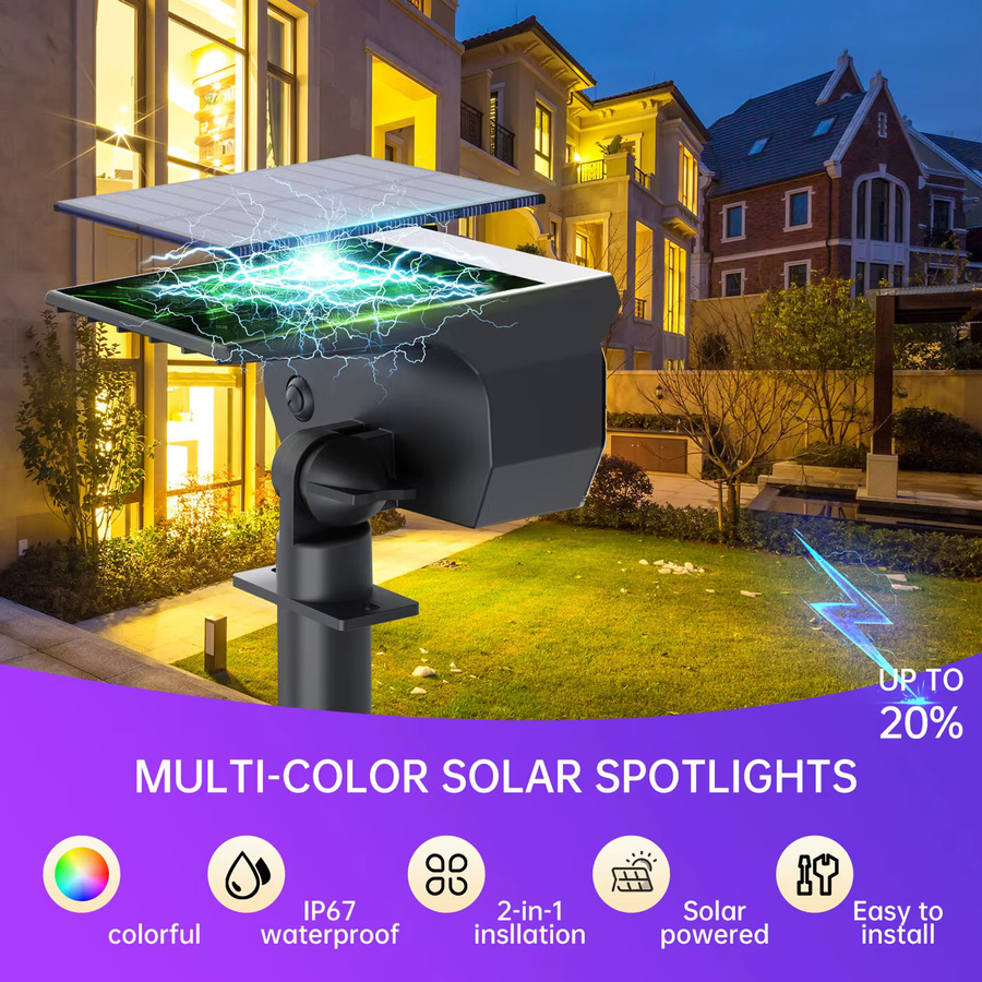 Swiatla Solar LED Floodlight RGB mit 29 LEDs, 7 Farbwechsel, Schwarz, IP67 wasserdicht für Garten und Terrasse - Bild 2