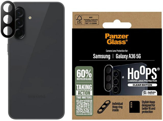 PanzerGlass Schutzfolie Hoops für die Rückkamera des Samsung Galaxy A36 5G, gehärtetes Glas, Transparent - Bild 2