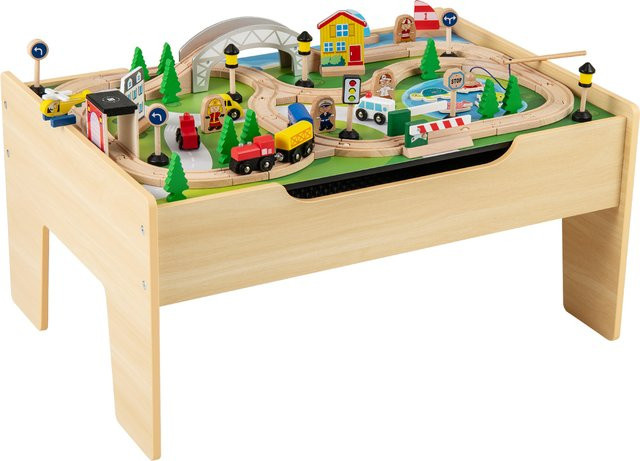 GOFLAME Kindereisenbahn-Set, 78-teiliges Set, 5-in-1-Eisenbahntisch aus Holz, ab 3 Jahren - Bild 1