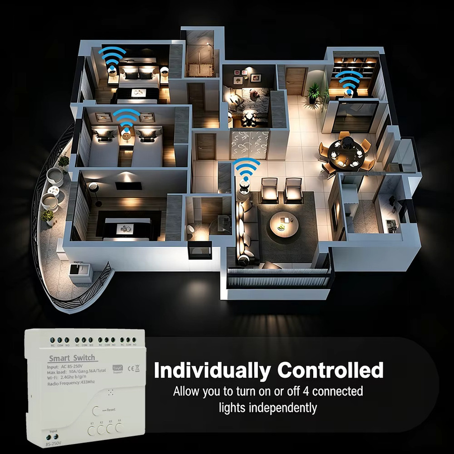 Scimagic-RC 4-fach WLAN Intelligenter Schalter in Weiß, Drahtloses Relais kompatibel mit Tuya Alexa und Google Home - Bild 3