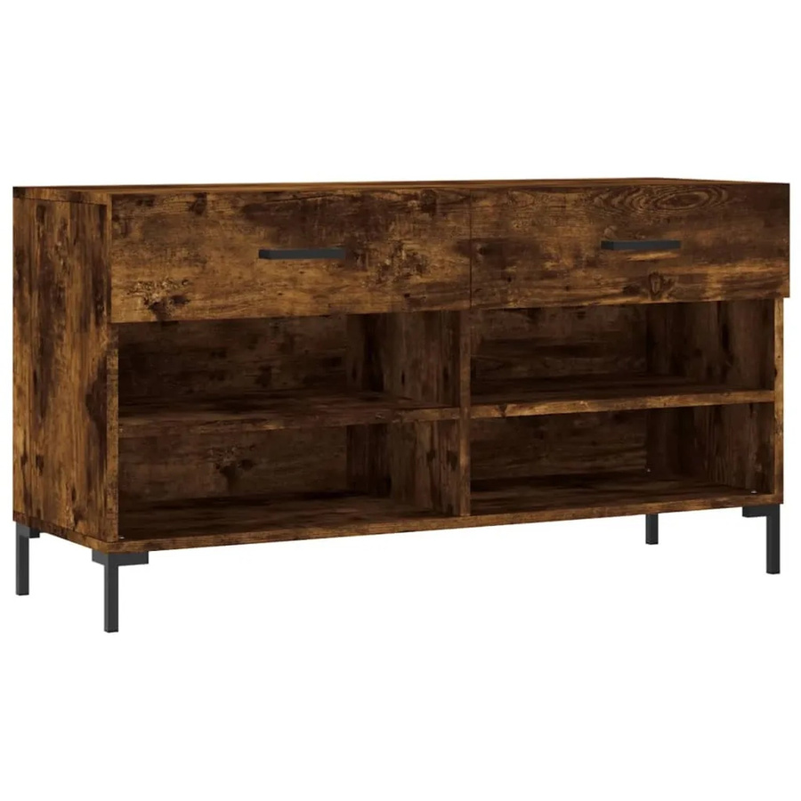 vidaXL Schuhbank in Räuchereiche mit Schuhregal aus Holzwerkstoff und Eisen, Farbe: Braun, B/T/H: 102 x 35 x 55 cm - Bild 2