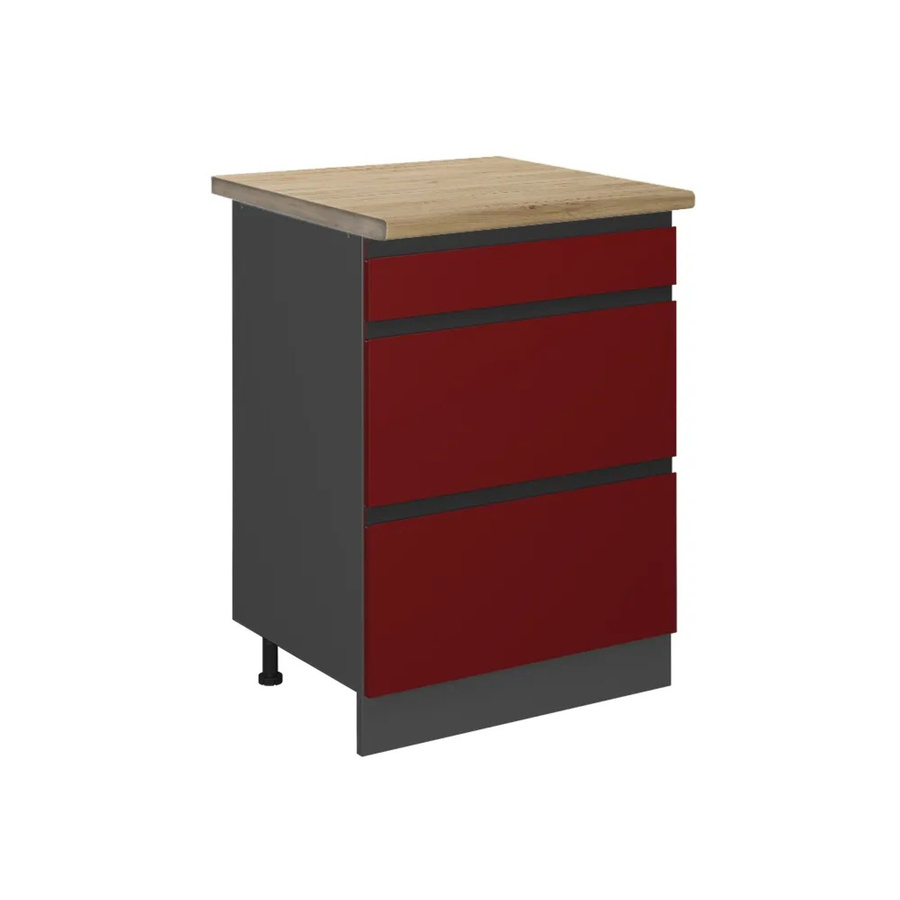 Vicco Küchenunterschrank R-Line in Rot/Anthrazit mit Eiche-Optik und Schubladen, Breite: 60 cm, Höhe: 81,6 cm, Tiefe: 60 cm - Bild 2
