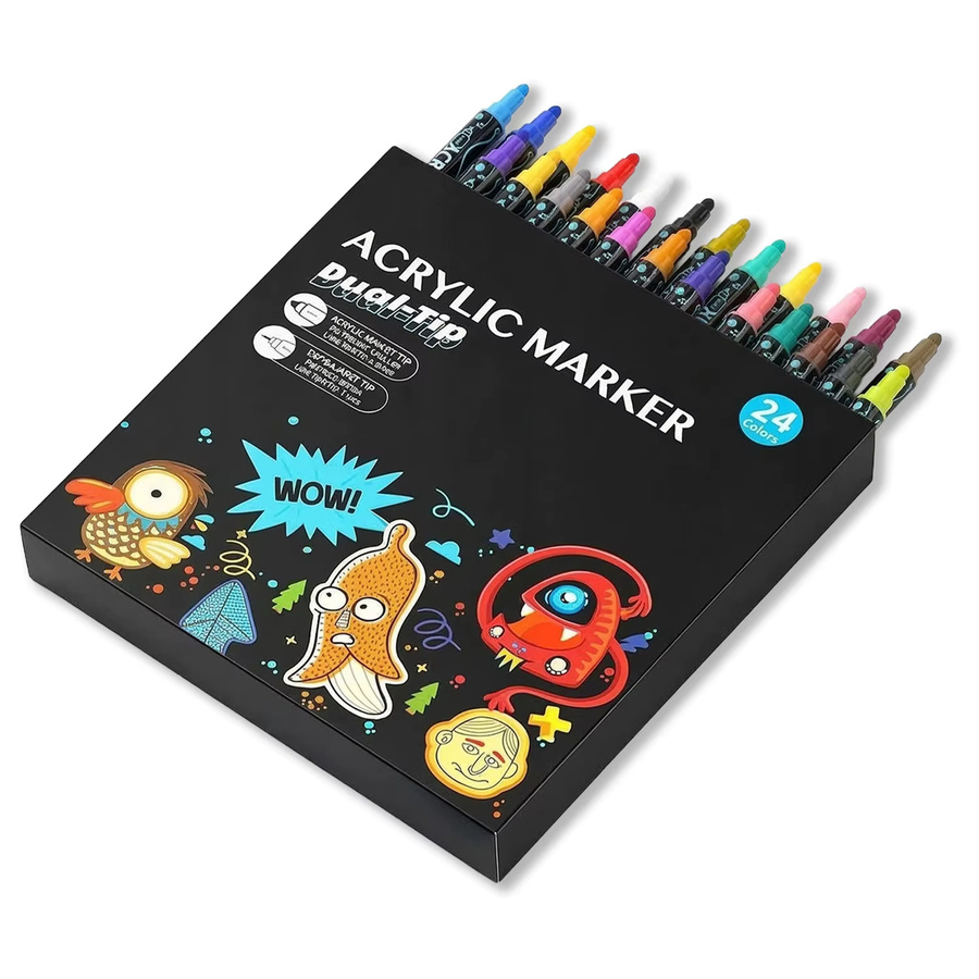 24er Set Acrylmarker mit doppelseitiger Meißelspitze, wasserfeste Permanent-Stifte in Mehrfarben für DIY-Projekte auf Stein, Holz, Metall, Glas und Leinwand - Bild 7