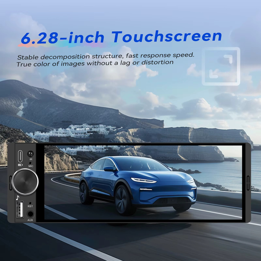 Podofo 1Din Autoradio mit 6,28 Zoll HD-Touchscreen, kabelloses CarPlay und Android Auto, MirrorLink, Bluetooth und USB, Schwarz - Bild 3