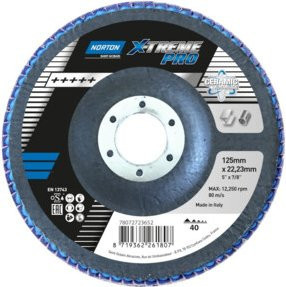 Norton Fächerscheibe X-Treme Pro Flap Disc, Durchmesser: 125 mm, Körnung: P40, Farbe: Pink/Schwarz - Bild 1