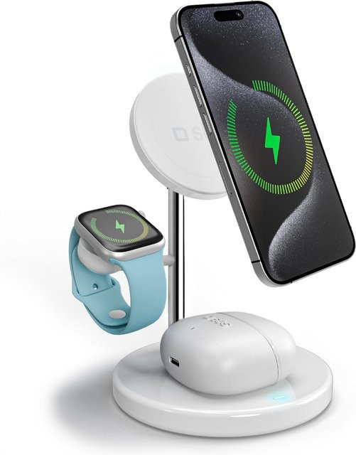 SBS 3-in-1 Qi2 Ladestation für iPhone, Android und Apple Watch, 15W, Weiß, mit USB-C Anschluss - Bild 1
