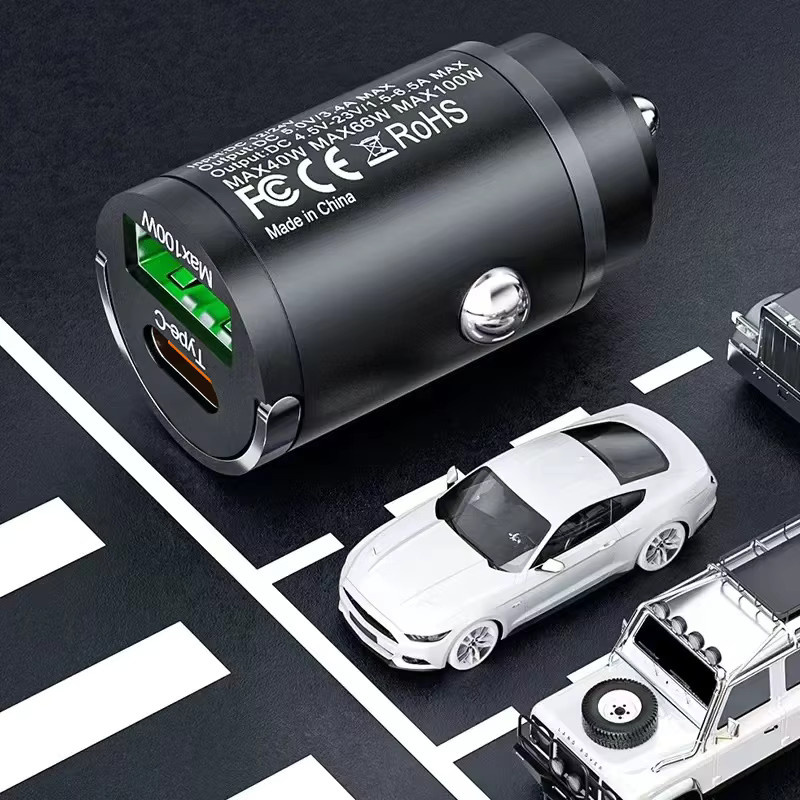 100 W Pull Ring Auto Ladegerät mit PD und QC 3.0 Schnellladefunktion, USB Typ C Mini Adapter für iPhone 15, Xiaomi, Samsung und Huawei, Schwarz - Bild 5