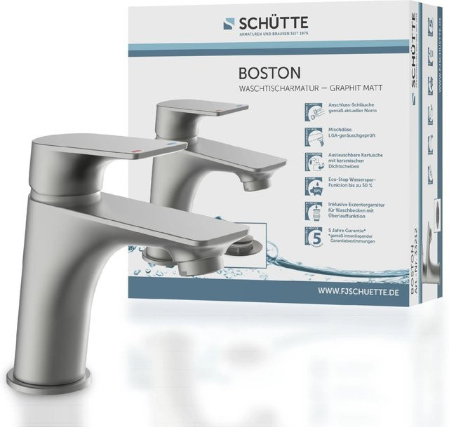Schütte Waschtischarmatur Boston Einhebelmischer in Graphit Matt mit Pop-up-Abfluss und wassersparender Funktion - Bild 1