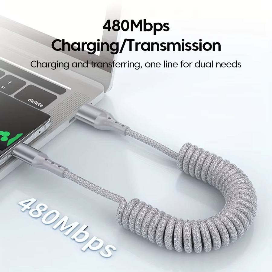 OIITH USB Typ C Schnellladekabel 100 W in Grau für Samsung Xiaomi Huawei und iPhone 15 - Bild 1