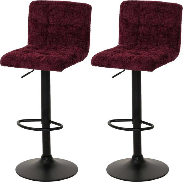 PROREGAL 2er-Set Barhocker gepolstert mit Lehne in Bordeaux, höhenverstellbare Tresenhocker aus Chenille mit 360 Grad Drehsitz, Sitzhöhe: 63-83 cm - Bild 1