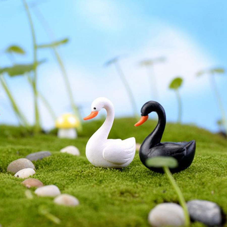 FuxingEl Liebesenten Figur Schwarz-Weiß als DIY Tier-Statue und Vogel-Ornament für die Gartendekoration oder als Tischdekoration - Bild 2