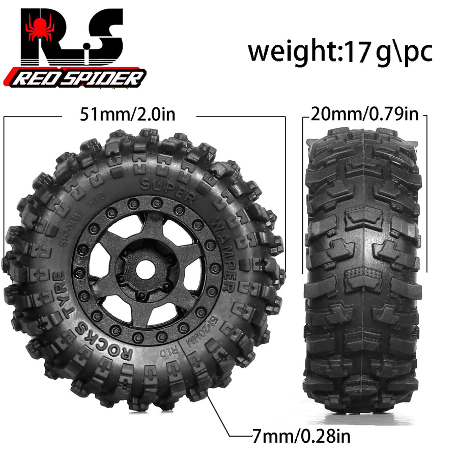 RS Beadlock-Räder und Reifen, Kunststoff, 4-teiliges Set, 1/18, 1/24 - Bild 5