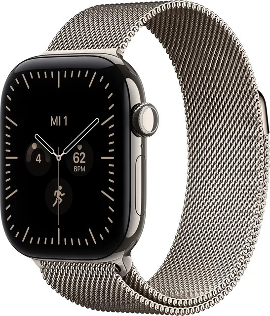 Apple Watch Series 12 GPS + Cellular, 42mm, Natural Titanium Case mit Natural Milanese Loop, Silber - Bild 1