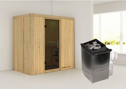 Karibu Sauna Pärnu aus Fichtenholz mit 9 kW Saunaofen und integrierter Steuerung für 2 Personen, beige, B/T/H: 198 x 118 x 196 cm - Bild 1