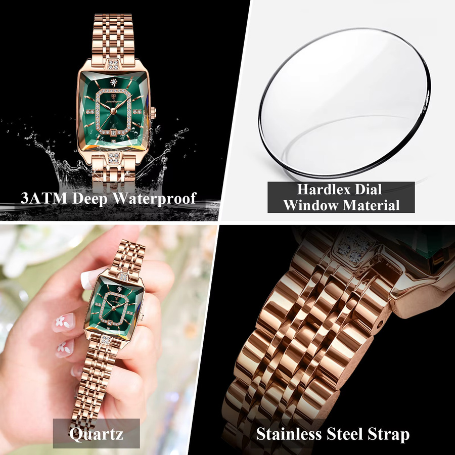POEDAGAR Armbanduhr Quarz, Edelstahl, Roségold, Grün, Damen - Bild 4