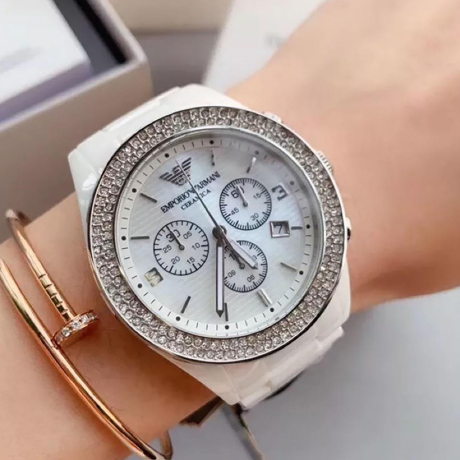 Emporio Armani Chronograph, Keramik, Weiß, Quarz, 43 mm, Damen - Bild 2