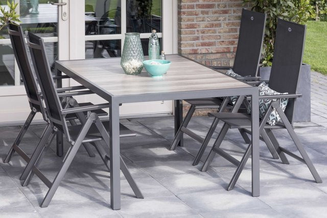 Hartman Tanger/Aruba Garten-Essgruppe in Anthrazit mit 4 Klappstühlen aus Aluminium und Keramik, B/T/H: 168 x 105 x 75 cm - Bild 1