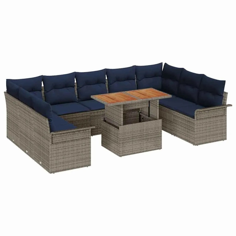 vidaXL Garten-Sofa-Set in U-Form aus Poly-Rattan mit integriertem Stauraum und Polstern, Grau - Bild 2