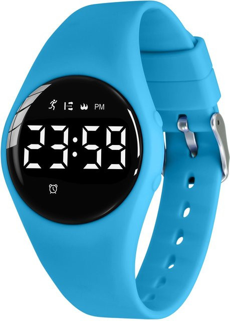 Digitale Fitness-Uhr für Kinder als Aktivitätstracker mit Schrittzähler und Alarm, wasserfest, Farbe: Schwarz oder Blau - Bild 1
