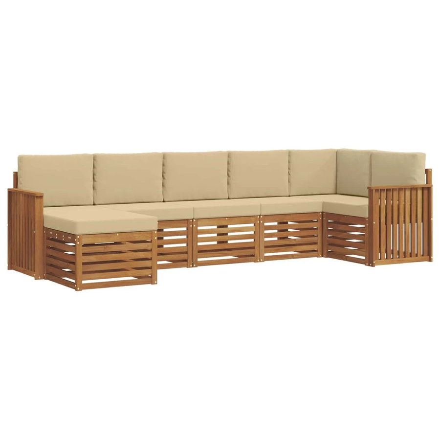vidaXL Sofagarnitur 7-teilig aus Massivholz Akazie in Natur und Beige mit L-Form und Latten-Design - Bild 2