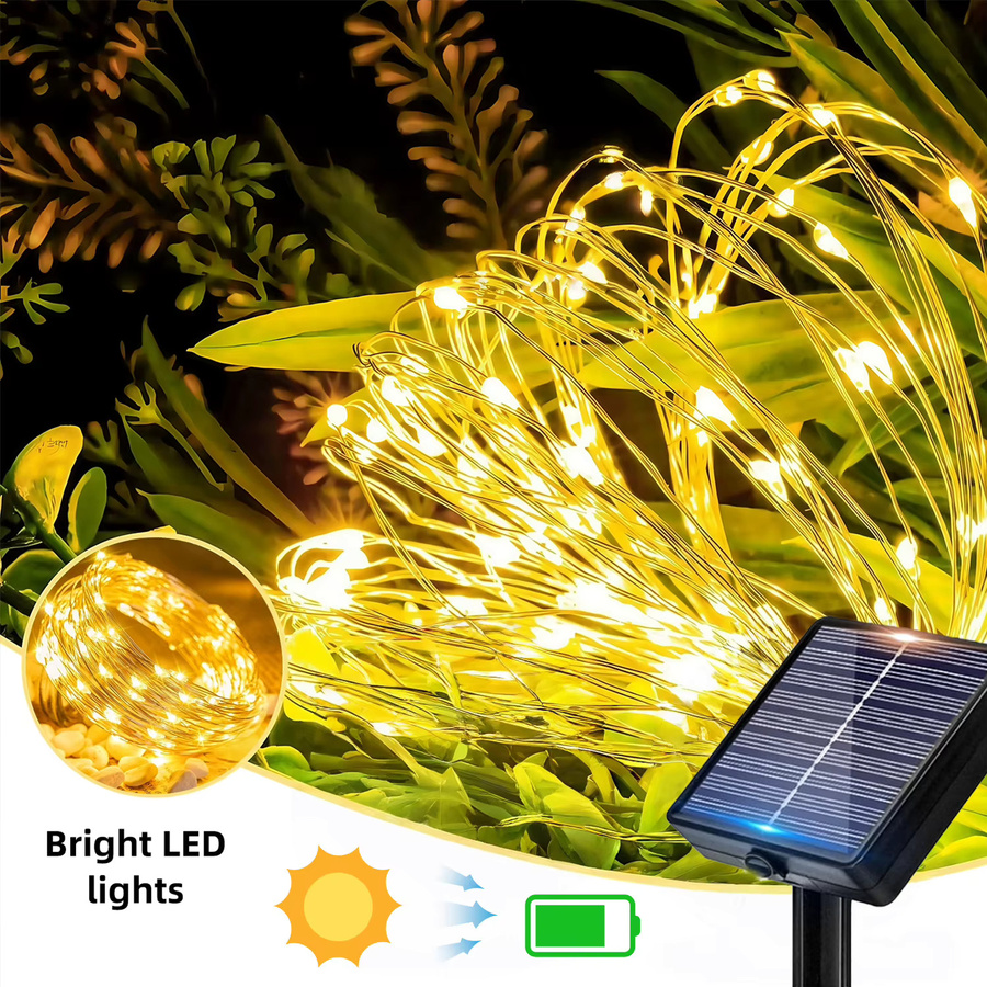 LEDOOR 2er-Pack Solar-Lichterkette für den Außenbereich mit 600 warmweißen LEDs und 64 m Gesamtlänge aus Kupferdraht - Bild 3