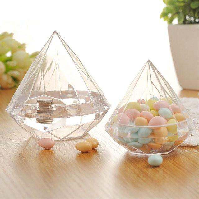 6er Set transparente Candy Box in Diamantform aus Kunststoff für Geburtstag, Party und Hochzeit - Bild 1