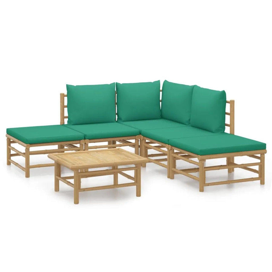 vidaXL 6-tlg Garten-Lounge-Set aus Bambus mit grünen Kissen, L-Form, modern - Bild 2