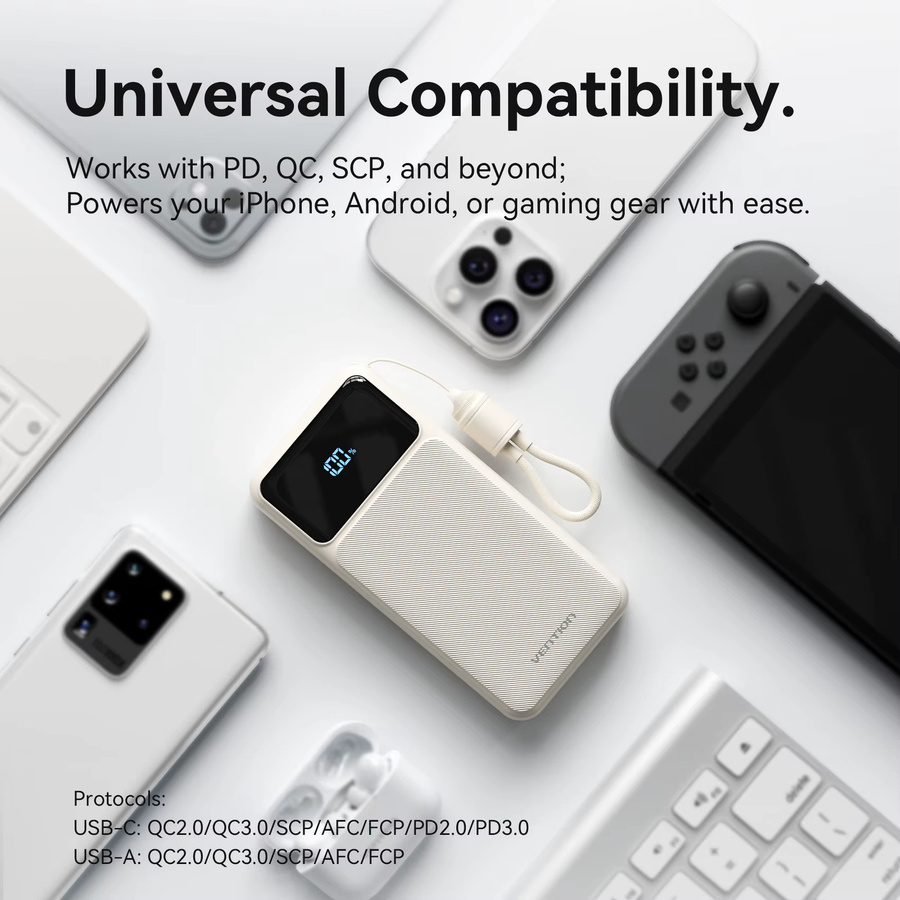 Vention Powerbank 10000mAh mit 22,5W Schnellladefunktion für Xiaomi, iPhone und Samsung in Schwarz oder Weiß - Bild 2