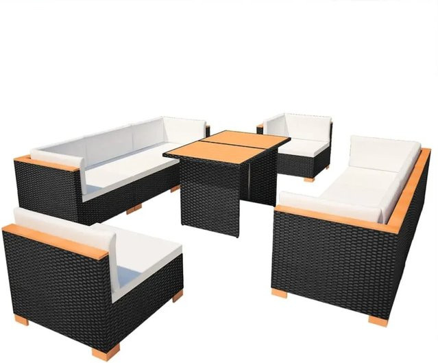 vidaXL 10-tlg. Garten-Lounge-Set aus Poly Rattan in Schwarz mit Auflagen und Polsterkissen für Terrasse und Garten - Bild 1