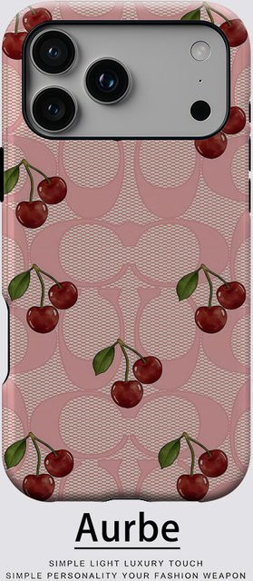 Aurbe 2-in-1 MagSafe Hülle mit mattem Film für iPhone 17 16 15 14 Plus Pro Max, stoßfeste Hartschale im Mesh Cherry Design, Farbe: Pink - Bild 1