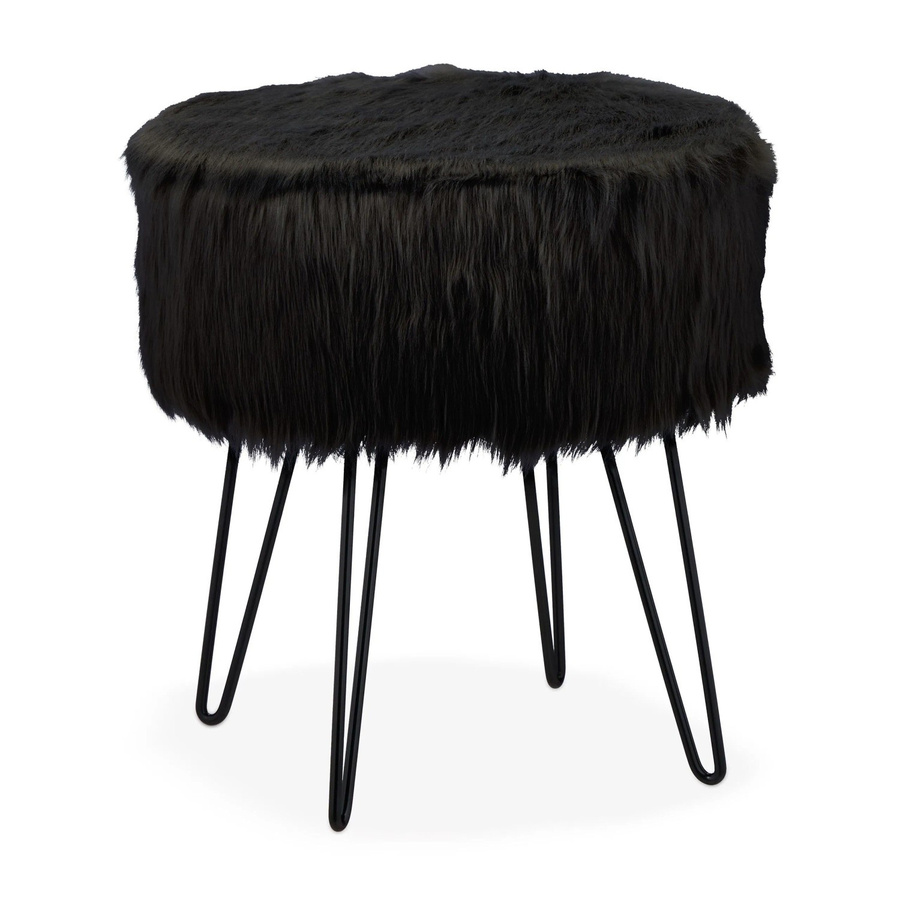 Relaxdays Fellhocker in Schwarz aus Kunstfell mit Stahlgestell, B/T/H: 41 x 37 x 37 cm - Bild 2