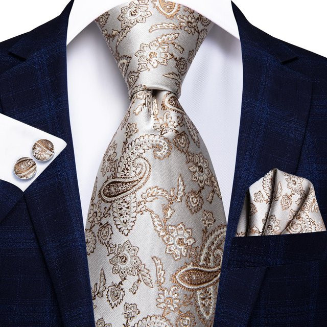 Hi-Tie Krawatten Set, Seide, Blumen Paisley, Schwarz Gold, Unisex - Bild 1