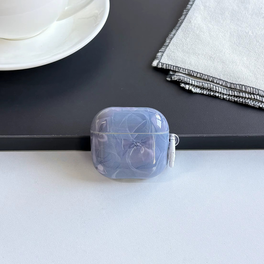 Apple AirPods Schutzhülle mit Seidenstruktur, Perlglanz und Bowknot-Bandmuster in Blau und Weiß für AirPods 1, 2, 3, 4, Pro 2 und Pro 3 - Bild 3