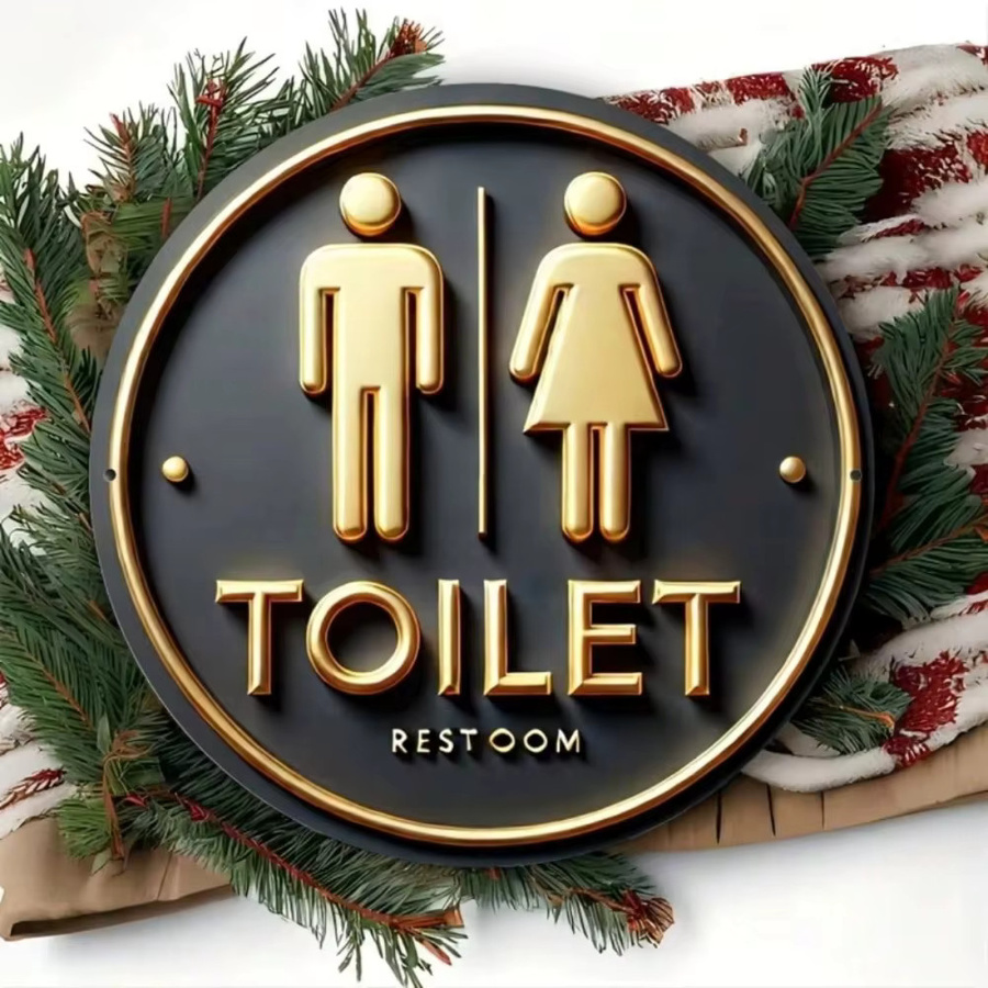 Rustikales Metall-Wandschild Toilette von CIFBUY in Schwarz-Gold, runde Wanddekoration im Landhausstil, Durchmesser: 20 cm - Bild 3