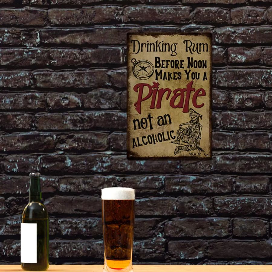 Rustikales Vintage-Metallblechschild HELLOYOUNG Drinking Rum Before Noon Makes You a Pirate, Not an Alcoholic Wandbild für die Wandmontage - Bild 4