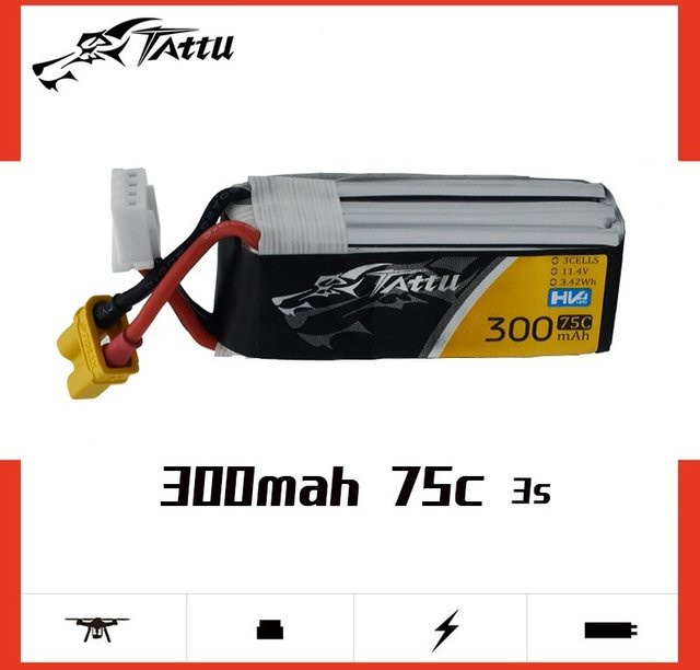 Tattu LiPo Akku 11,4V 300mAh 75C 3S mit XT30 Stecker für RC Hubschrauber, Quadcopter und FPV Renn-Drohnen - Bild 1
