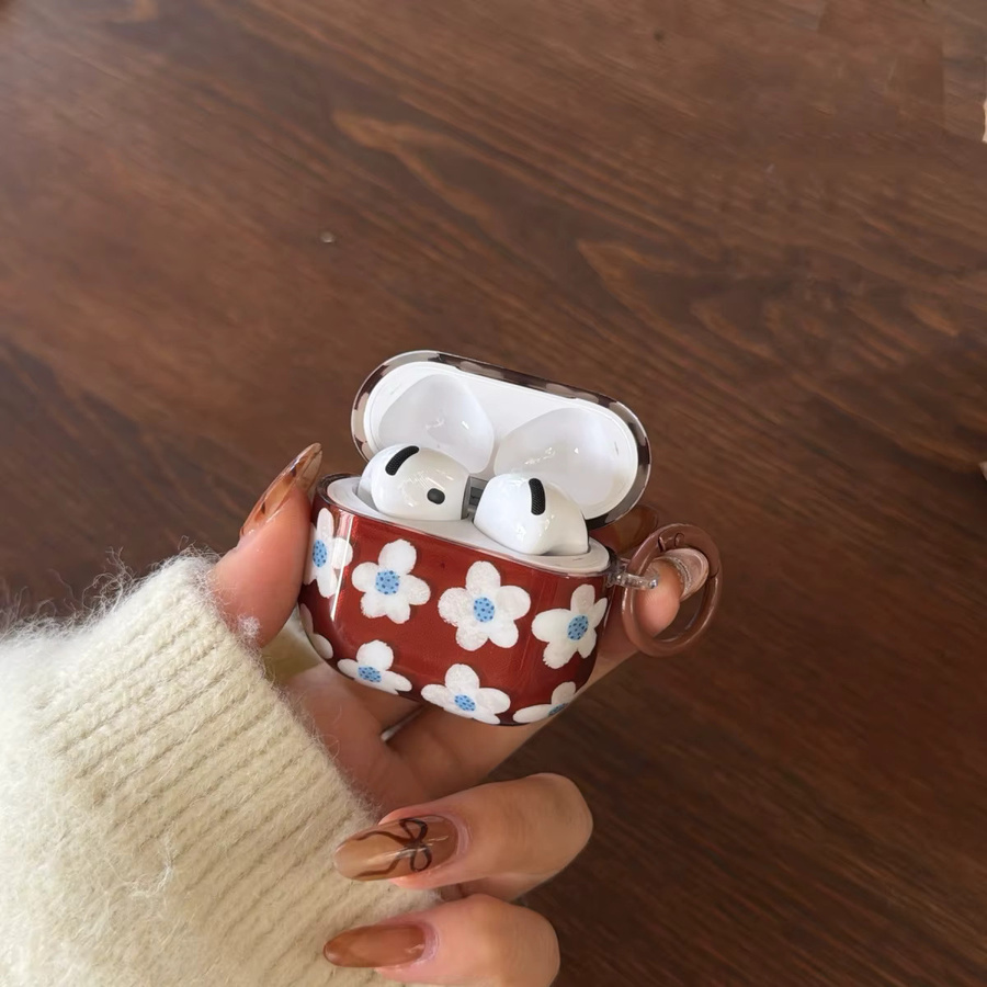 Schutzhülle mit Blumenmuster für AirPods Pro 3. Generation und AirPods 1. Generation in Braun und Weiß - Bild 6