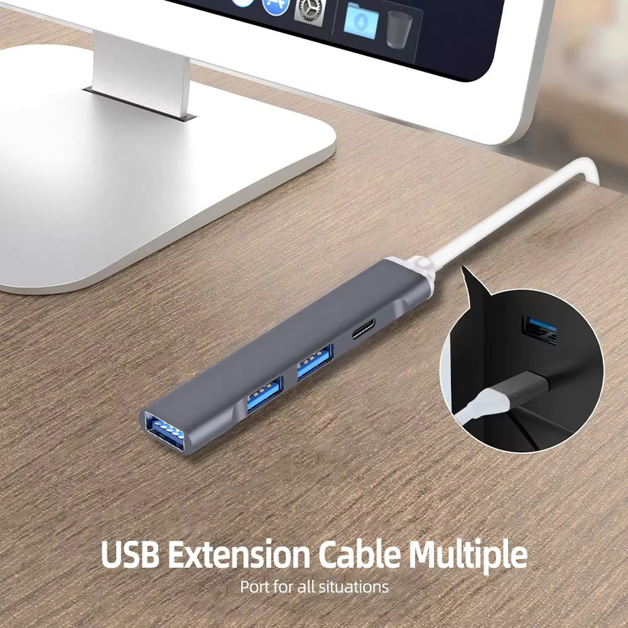 Kebidumei USB-C Dockingstation mit 4 Ports, USB 3.0 Hub mit 5 Gbit/s Hochgeschwindigkeitsübertragung, OTG Adapter für Laptop und MacBook, Weiß/Grau - Bild 4
