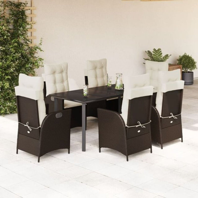 7-teilige Garten-Essgruppe aus braunem Poly-Rattan mit Kissen von vidaxl - Bild 1