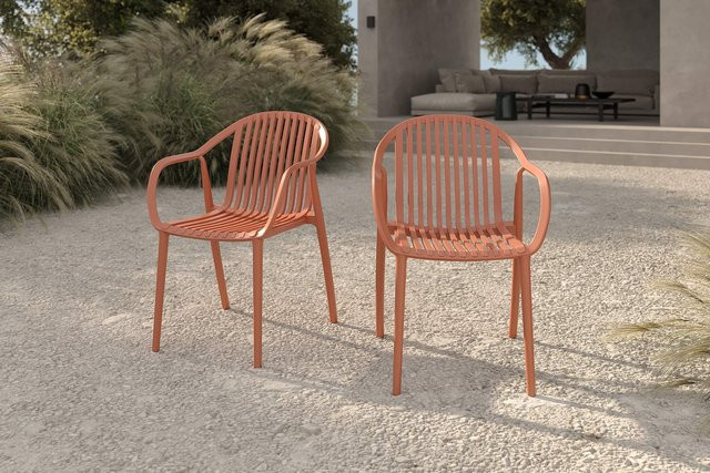 Villana Pico Curve Stapelsessel 2er-Set in Ziegelrot, wetterfester Kunststoff, B/T/H: 56,5 x 59,5 x 83 cm - Bild 1